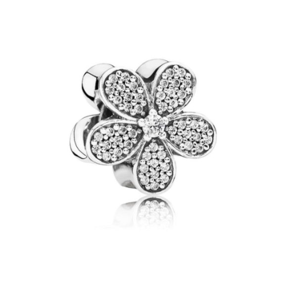 Sparkling Daisy Flower Pave Bracelet Charm - S925 Sterling Silver Fits Pandora - Picture 1 of 6